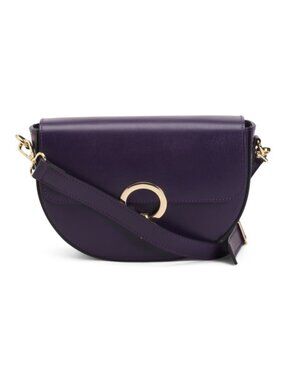 CHEVAL Made In Italy Leather Flap Over Round Buckle Crossbody